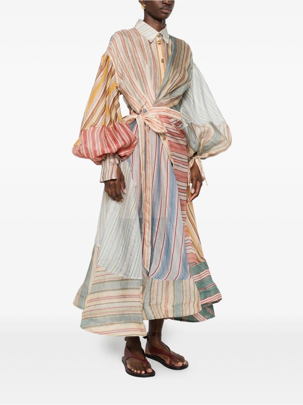 Zimmermann Multicolor Striped Tie-Waist Maxi Dress